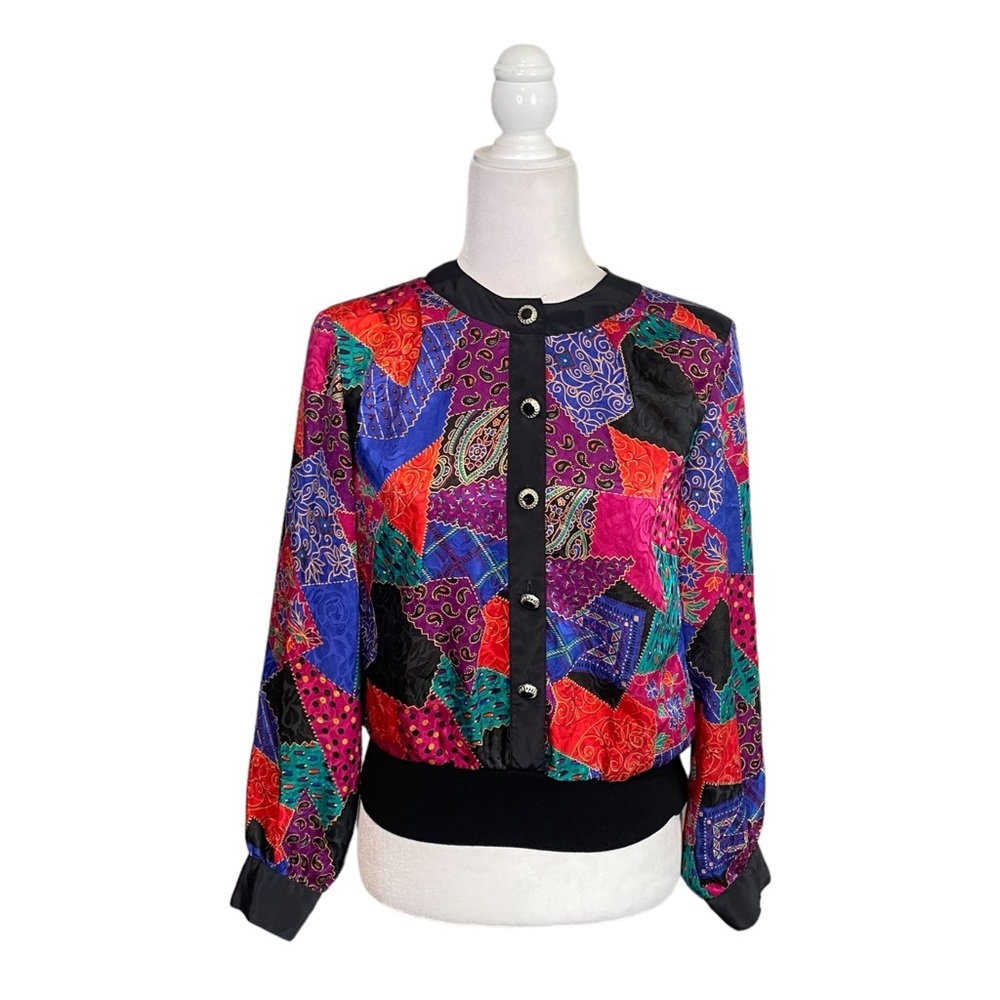 Vintage Notations Patchwork Print Pullover Button… - image 1